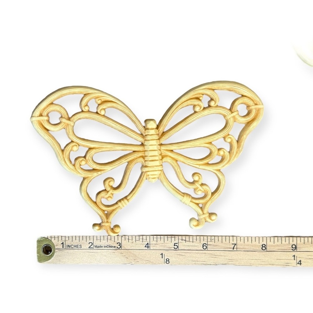 Vintage Burwood Syroco Wall Decor Set Butterfly Fan Plaques Hollywood Regency - Picture 12 of 13